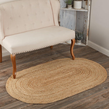 Natural Jute Braided Rug Oval 3'x5' with Rug Pad VHC Brands - The Fox Decor